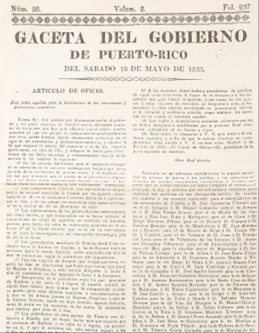 La Gaceta Oficial del Gobierno de Puerto Rico fue el primer periódico de la Isla. (Archivo)